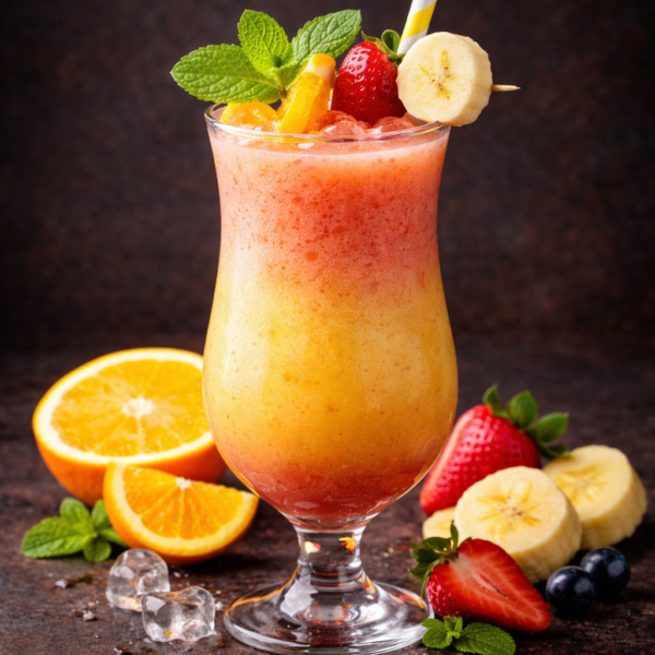 Orangen-Bananen-Erdbeer-Cocktail